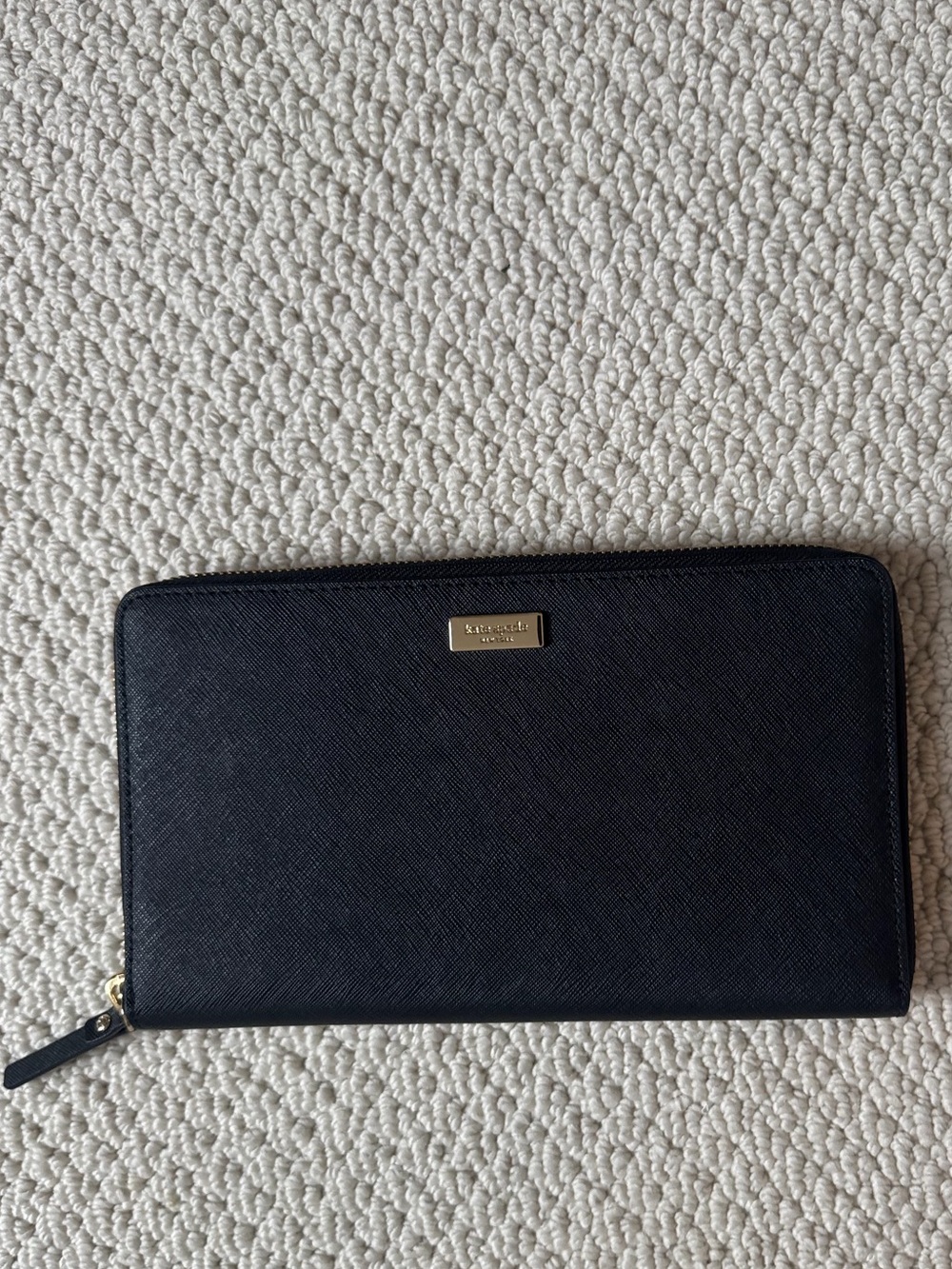 kate spade Black Zip-Around Continental Wallet with Gold Logo